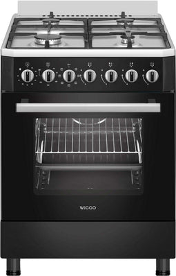 Wiggo WO-E605R(BX) - Vrijstaand Gasfornuis - 60 cm - 4 Gaspitten - Oven 66L - Energieklasse B - Zwart Rvs