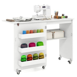 Coast Naaitafel Wit - Opvouwbare Hobbytafel met Opbergruimte en 3 Verborgen Bakken - 118,5 cm
