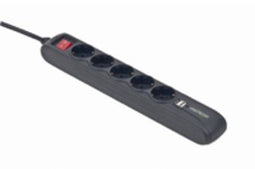Gembird SPG5-U2-5 - Stekkerdoos 5-voudig met schakelaar en USB - Zwart