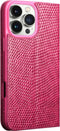 Qialino Geschikt voor iPhone 16 Pro Max hoesje - Leren bookcase - Croco Roze