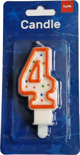 Cijferkaars 4 - Wit met gekleurde stippen - Oranje