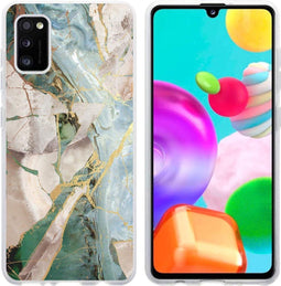 iMoshion Hoesje Geschikt voor Samsung Galaxy A41 Hoesje Siliconen - iMoshion Design hoesje - Wit / Zwart / Shattered Beige Marble