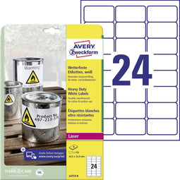 Avery-Zweckform L4773-8 Folie-etiketten 63.5 x 33.9 mm Polyester folie Wit 192 stuk(s) Permanent hechtend Laser (kleur)