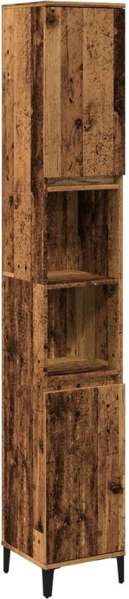 vidaXL - Badkamerkast - 30x30x190 - cm - bewerkt - hout - oud - houtkleurig