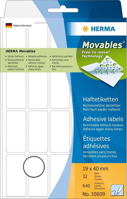 Huismerk Herma 10609 Movable Etiket 19X40mm Wit - 640 etiketten