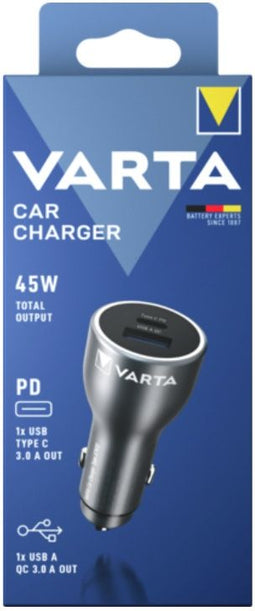 Varta - Car Charger - 45W - 1x USB type-A 1x USB type-C - Zwart