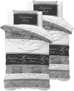 4 delig Dekbedovertrekset met 2 dekbedovertrekken 135 cm x 200 cm Grijs - met ritssluiting en 4 kussenslopen 80 cm x 80 cm