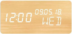 4-in-1-wekker: weergave tijd datum dag temperatuur - EVOOM - HOUT - natuurlijk hout