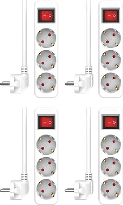 4-Pack ELRO ES103S Stekkerdoos 3-voudig met schakelaar en 1,5m snoer – Kinderbeveiliging – randaarde stekker – max. 3680W – TÜV getest