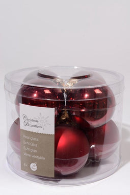 4 stuks 8 kerstballen ossenbloed glans-mat 70 mm