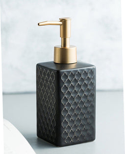 Zeepdispenser / Zeeppompje - Porselein Collectie - Zwart - 350ml - Keramiek - 7x7x18cm