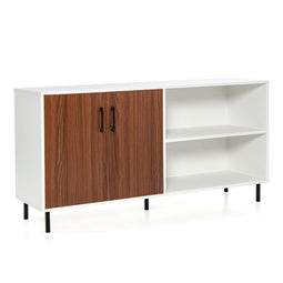 Modern Buffetkast Credenza Kast met Open Deuren en Compartimenten Keuken Kast met Metalen Poten Bark