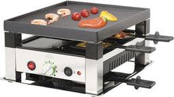 Solis Raclette & Pizza Grill - Gourmetstel 4 Personen - Grillen Raclette Mini-Pizza's - RVS Zilver