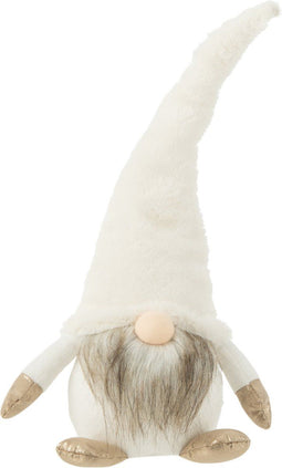 J-Line figuur Kabouter - textiel - wit - large - LED lichtjes