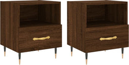 vidaXL - Nachtkastjes - 2 - st - 40x35x47,5 - cm - bewerkt - hout - bruin - eikenkleur