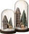J-Line decoratie Stolp Huis Kerst - glas/hout - bruin/groen - large - LED lichtjes