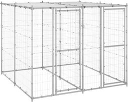 vidaXL - Hondenkennel - met - dak - 4,84 - m² - gegalvaniseerd - staal