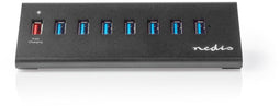 Nedis UHUBUP3810BK - USB-Hub - 8-Poorts - USB 3.0 met Externe Voeding QC3.0 Oplaadpoort - Zwart