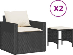 vidaXL - Loungeset - 4-delig - met kussens - poly rattan - zwart (2 stuks)