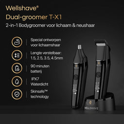 Wellshave® 2-in-1 Bodygroomer - Waterdichte Trimmer voor Lichaam Baard & Neus - Met LED-display