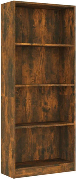 vidaXL - Boekenkast - 4-laags - 60x24x142 - cm - bewerkt - hout - gerookt - eikenkleur