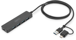 Digitus DA-70236 - USB Hub - 4x USB 3.2 (Gen1, 5Gb/s) - Zwart
