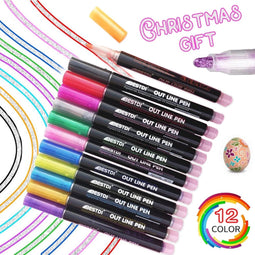 Nieuwe set 12-DELIG Dubbele Lijn Pen Metallic Kleur Magic Overzicht Marker Pen Glitter Voor Tekening Schilderen Doodling Kunst School Supplies