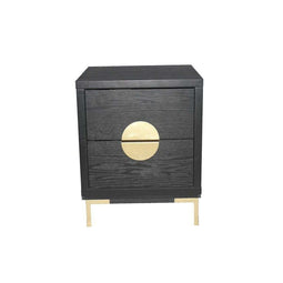 DKD Home Decor - Nachtkastje - 2 lades - Metaal MDF Zwart Goud (50 x 35 x 60 cm)
