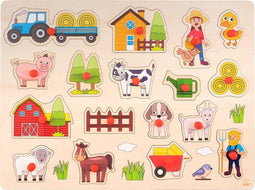 Houten knopjes/noppen puzzel - boerderij thema - 40 x 30 cm - puzzelen - speelgoed