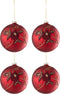 J-Line kerstbal Bloem - glas - rood - small - doos van 4