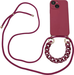 Høyde - Geschikt voor iPhone 13 Mini - Telefoonhoes met koord + Kralenketting - Rood