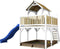 AXI Atka Speeltoestel in Bruin/Wit - Speeltoren met Verdieping, Zandbak en Blauw Glijbaan - FSC hout - Speelhuisje op palen met veranda voor kinderen - Speeltoestel voor de tuin / buiten