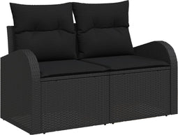 vidaXL - 2-zit - moestuinbank - met - kussens - zwart - poly - rattan