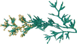 J-Line tak Dennenboom Besneeuwd - kunststof - groenblauw/goud - 6 stuks