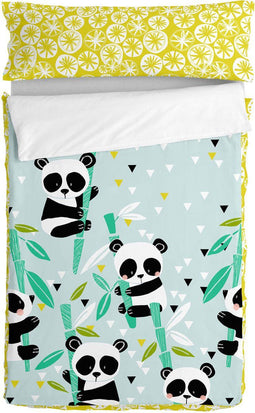 Dekbedovertrek zonder vulling HappyFriday Moshi Moshi Panda garden blue Blauw 105 x 200 cm