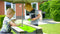 EXIT Aksent zand-, water- en picknicktafel (2 bankjes) met parasol en tuingereedschap