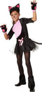 dressforfun Roos katje 158 - Verkleedkostuum kattenkostuum - Zwarte pluche met roze accenten