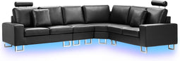 STOCKHOLM - Hoekbank met LED - Zwart - Linkerzijde - 290 cm - Leer