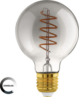 EGLO LED Lamp - E27 - Dimbaar - Ø 8 cm - G80 - Smoke - 2000K