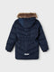 NAME IT NKFMAXIM - Puffer Jas - Afneembare Capuchon met Nepbont - Donkerblauw - Maat 146