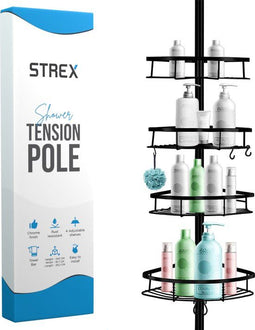 Strex Telescopisch Doucherek - 4 Mandjes - Verstelbaar 70-275 cm - Zwart
