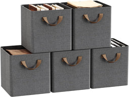 Woltu Opvouwbare Opbergboxen Set van 5 - Grijs - Met Handgrepen en Metalen Frame - 26 x 26 x 26,5 cm