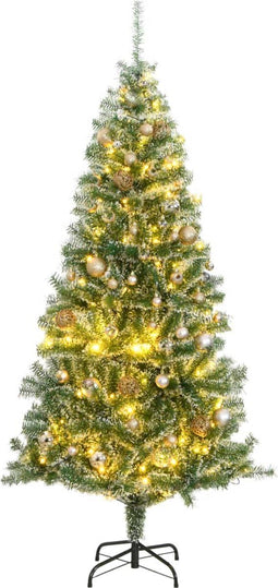 vidaXL - Kunstkerstboom - met - 300 - LED's - kerstballen - en - sneeuw - 240 - cm
