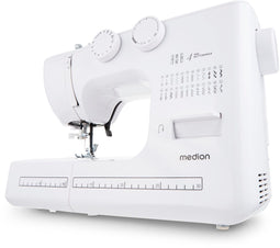 MEDION naaimachine met vrije arm SM60 (60 watt, 60 verschillende steekpatronen met knoopsgaten, led-naailampje, automatische draadinrijger, achteruitrijgknop, draadafsnijder, MD10689) wit