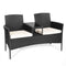 Coast Tuinbank - Terrasbank voor 2 personen met ingebouwde tafel - PE rotan zwart/wit - 138 x 62 x 85 cm