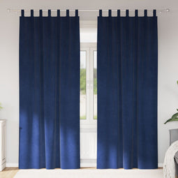 vidaXL - Zwarte - Gordijnen - met - Hanglussen - 2 - stuks - Donkerblauw - Fluweel
