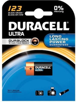 Duracell CR123A photo battery CR123 A lithium battery DL123A, dimensions 34.5 x 17mm