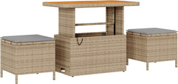 vidaXL - 3-delige - Tuinstoelset - met - Kussens - in - Beige - Poly - Rattan - en - Acacia