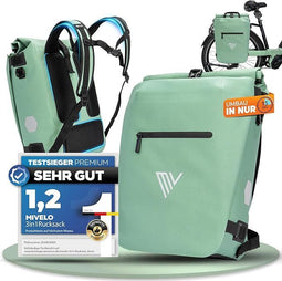 MiVelo Fietstas - 3-in-1 Rugzak & Schoudertas - Waterdicht - 20 liter - Mint