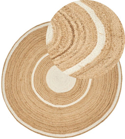 HALFELI - Laagpolig vloerkleed - Beige/Wit - ø 140 cm - Jute